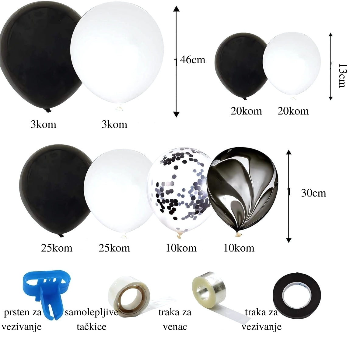 Crno beli set balona - Prestige