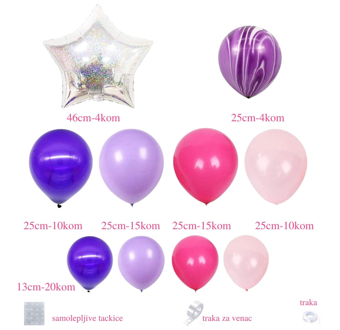 Ljubičasti mermerni set balona - Prestige
