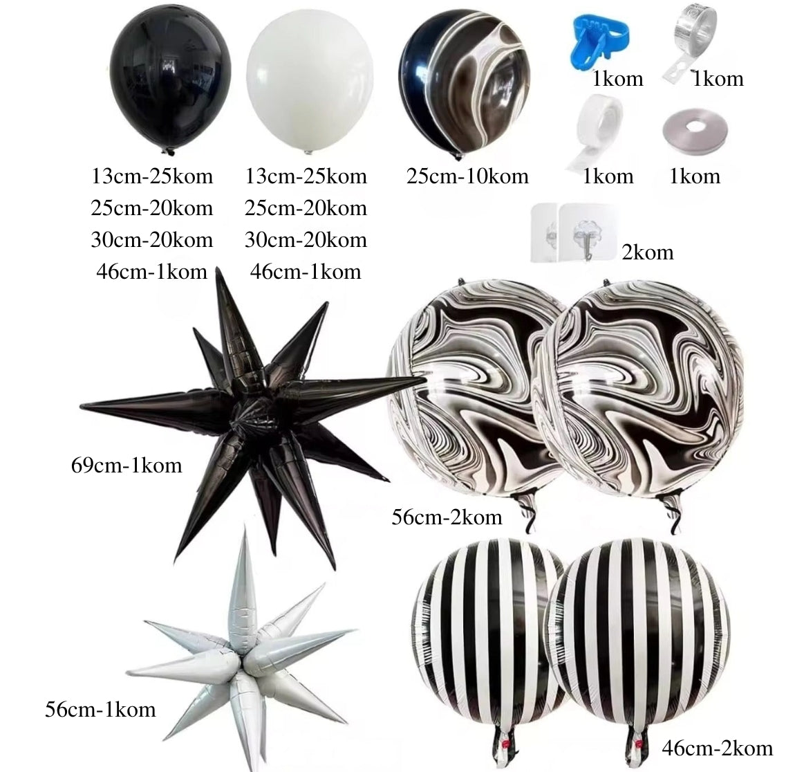 Crno-beli mermerni set balona - Prestige