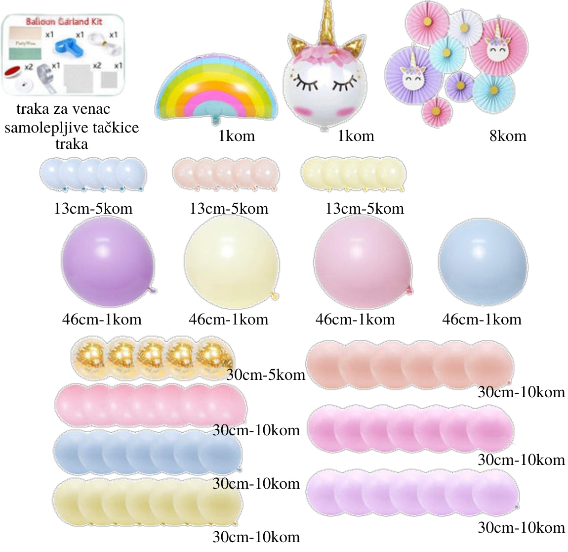 Nežni jednorog set balona - Prestige