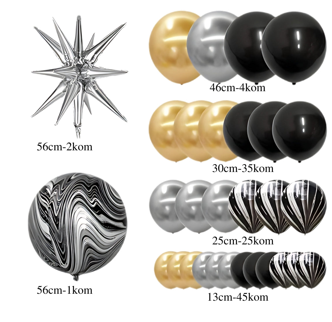 Crni mermerni set balona - Prestige