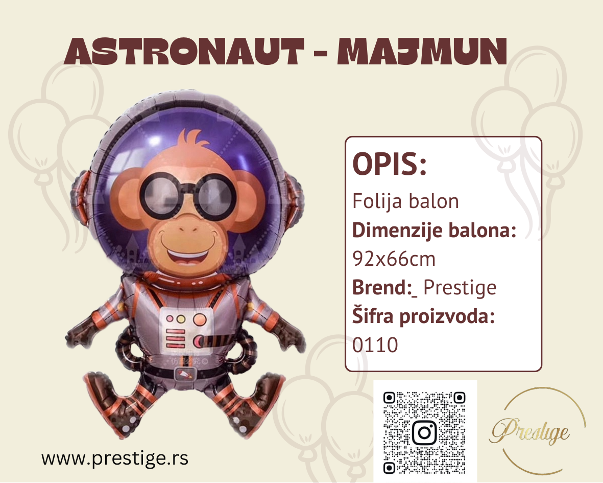 Astronaut majmun balon 92cm