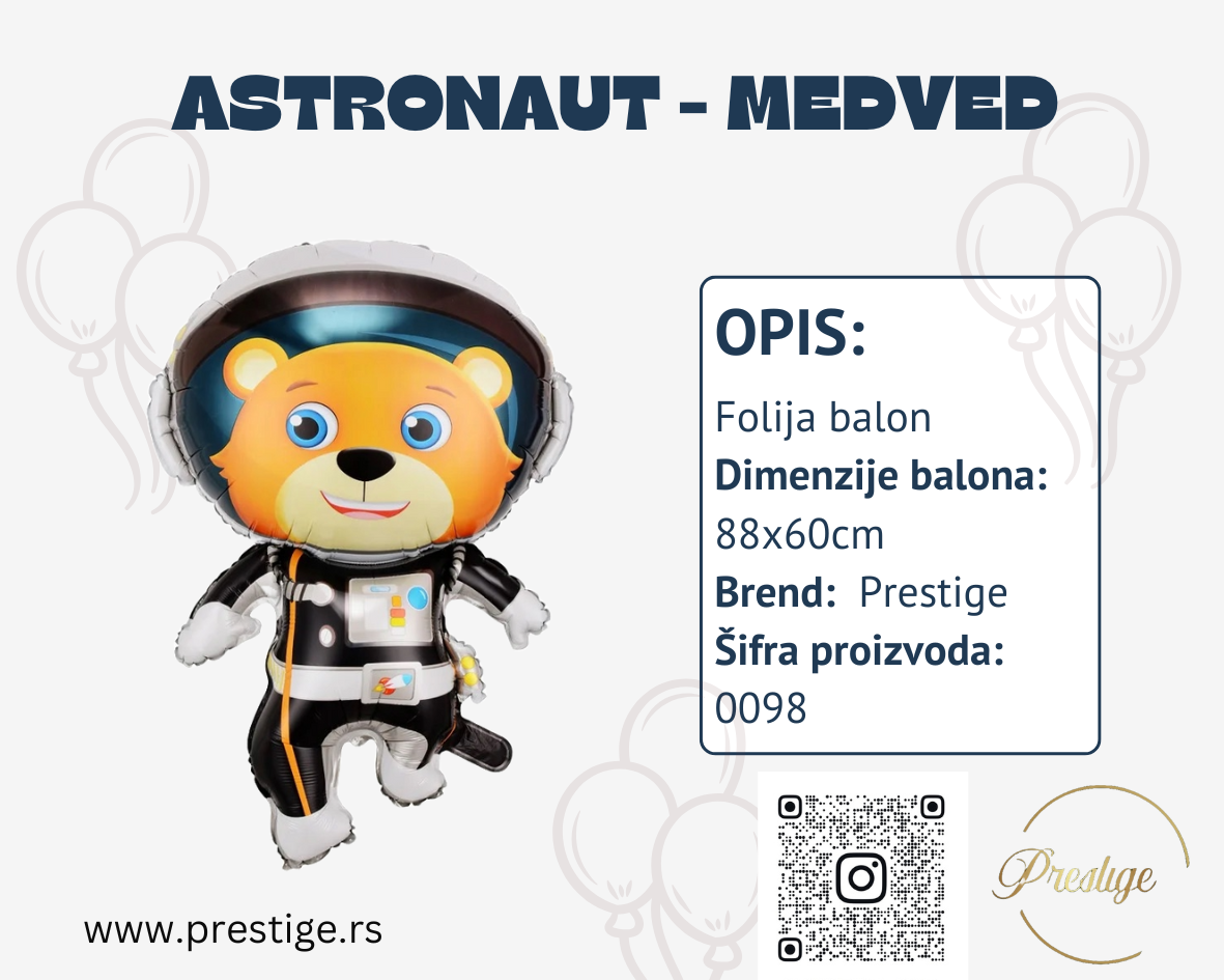 Astronaut meda folija balon 88cm