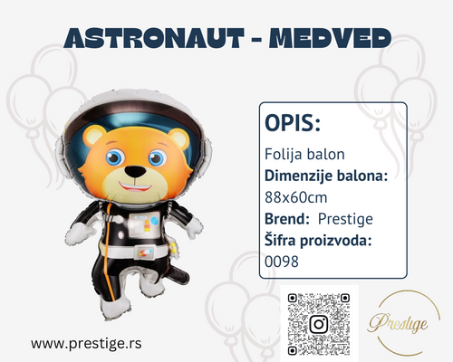 Astronaut meda folija balon 88cm