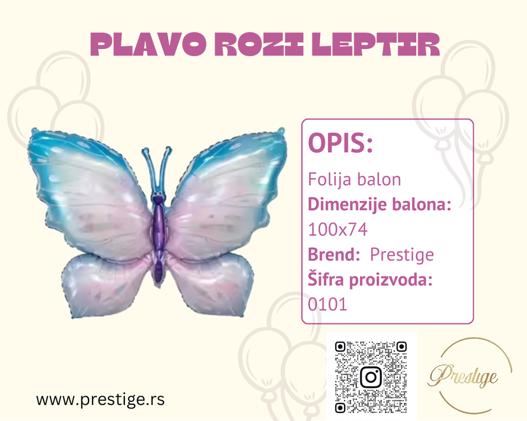 folija Balon plavo rozi leptir