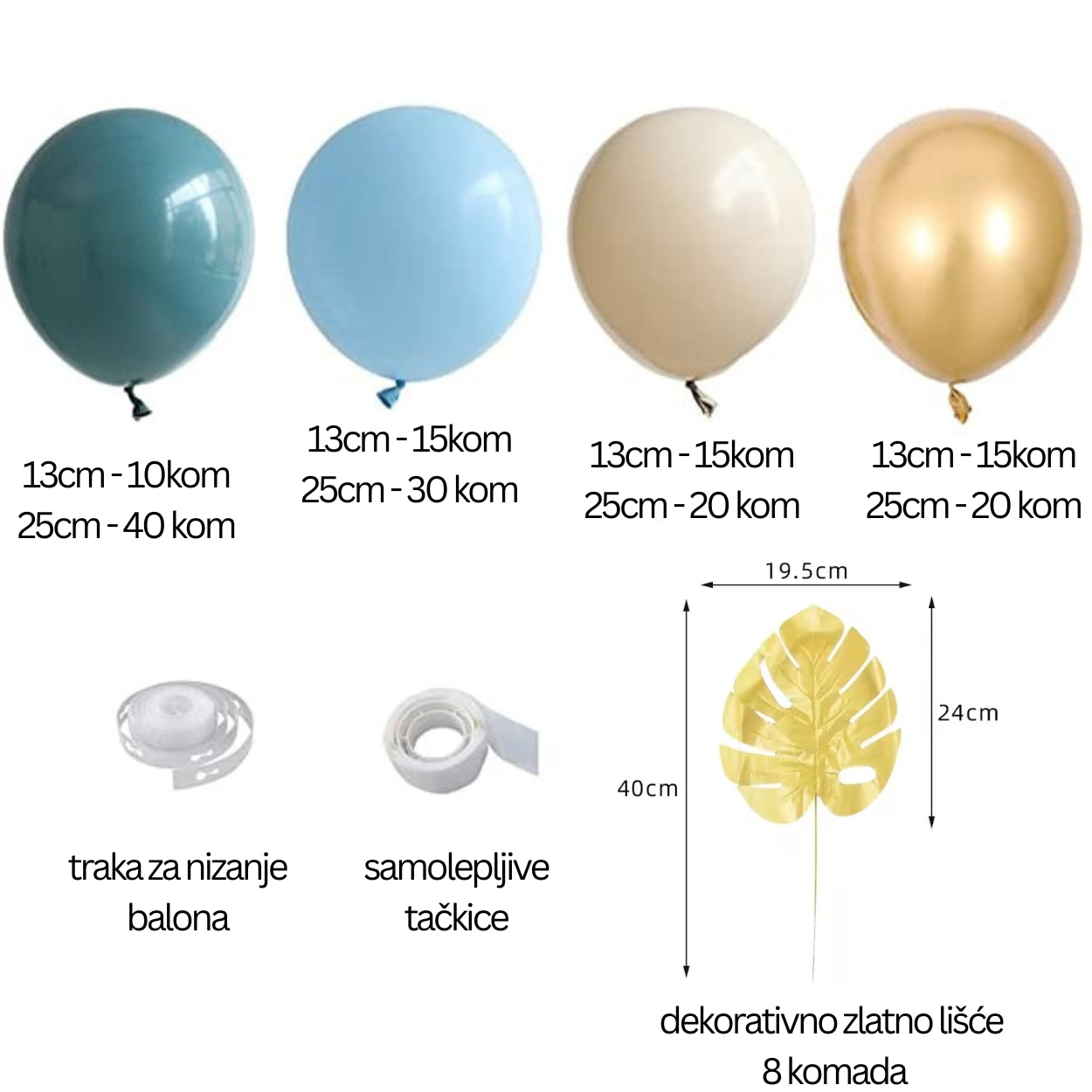 Dekoracija balonima u plavim i zlatnim nijansama – idealno za rođendane i proslave

