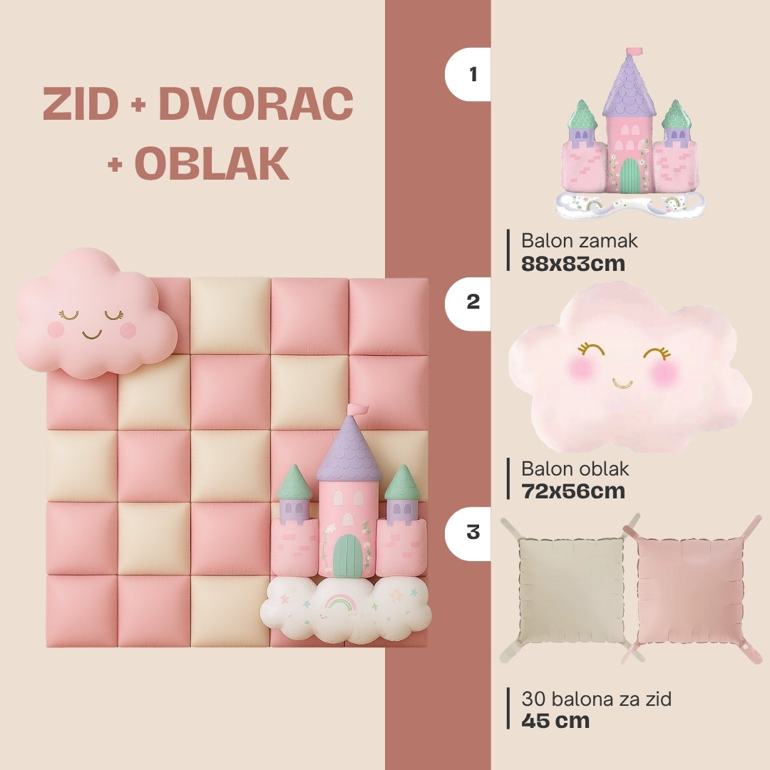Prestige komplet dekoracija – zid od balona, oblak i zamak