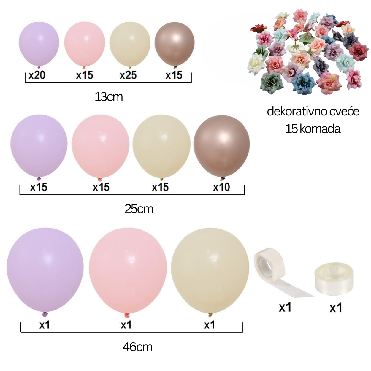 Romantični baloni u roze, ljubičastoj, bež i rosegold nijansi za proslave

