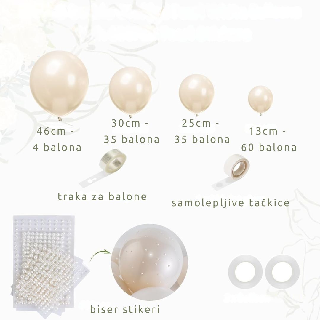 biserni beli sedef set balona