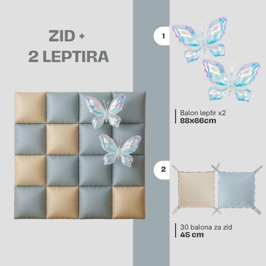 plavo-bež set balona sa providnim leptirima za dekoraciju rođendana | Prestige